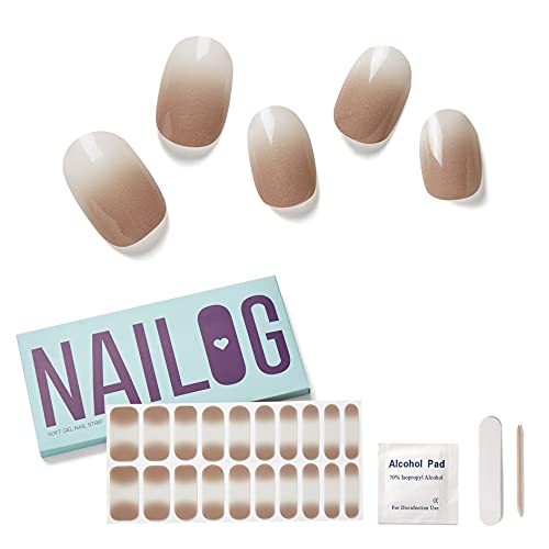 NAILOG Semi Cured Gel Nail Strips (20 Extra Long Polish Stickers/Wraps) â”‚ Glossy & Long Lasting Soft Gel Finishing (Caffe Latte) - Image 1