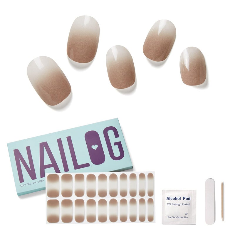 NAILOG Semi Cured Gel Nail Strips (20 Extra Long Polish Stickers/Wraps) â”‚ Glossy & Long Lasting Soft Gel Finishing (Caffe Latte) - Image 2