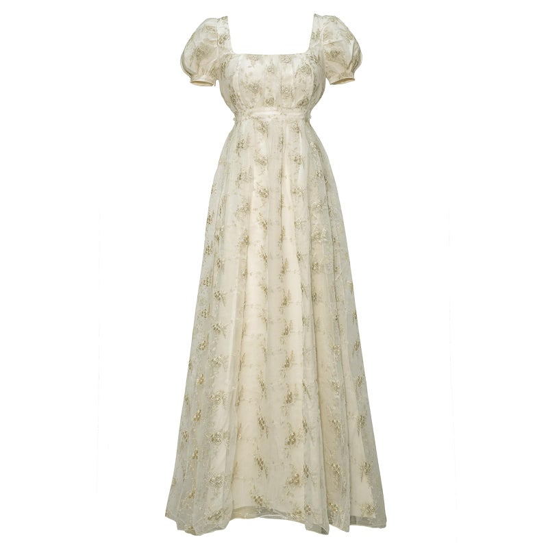 Vibsion Regency Dresses for Women Luxurious Embroidered Lace Empire Waist Dress 1800s Vintage Victorian Ball Gown XXL - Image 1