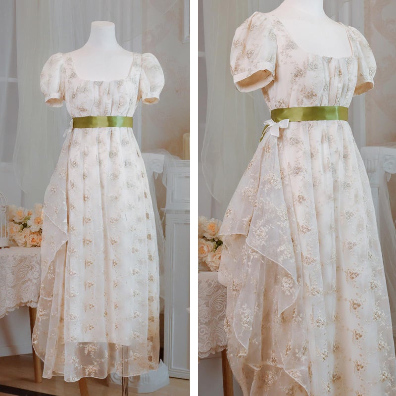 Vibsion Regency Dresses for Women Luxurious Embroidered Lace Empire Waist Dress 1800s Vintage Victorian Ball Gown XXL - Image 5
