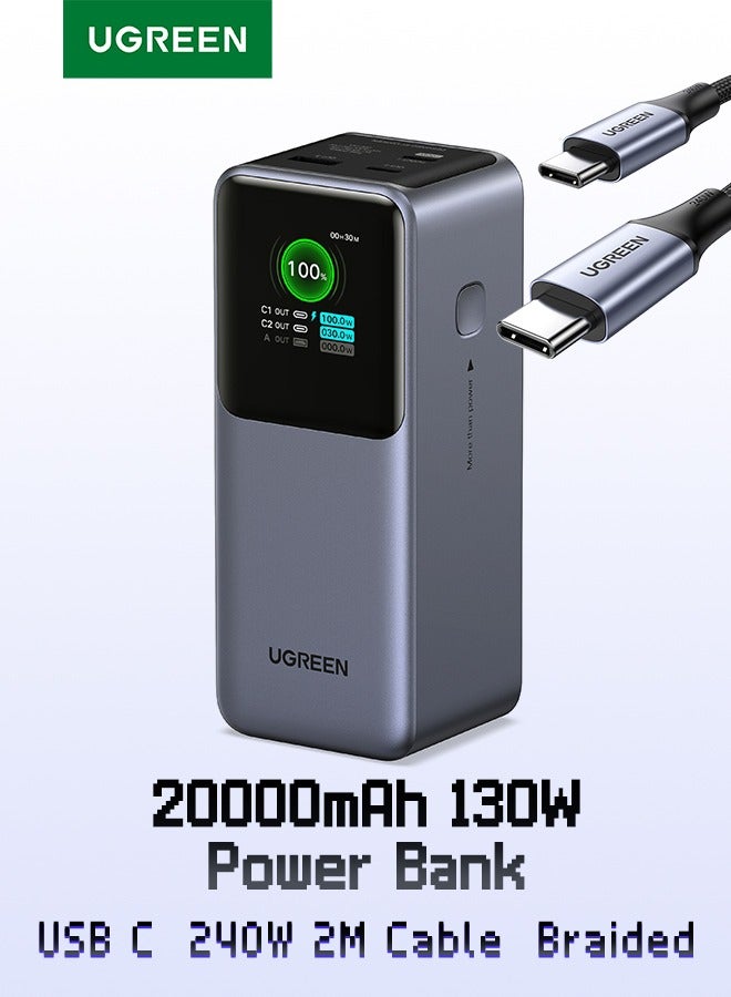 Ugreen 【UGREEN POWER KIT】 20000mAh 130W Display Power Bank + 2M 240W USB-C PD3.1 Cable Bundle, Portable Fast Charger for iPhone 16/15, MacBook, Dell, Lenovo, iPad, Samsung, Xiaomi - Image 1