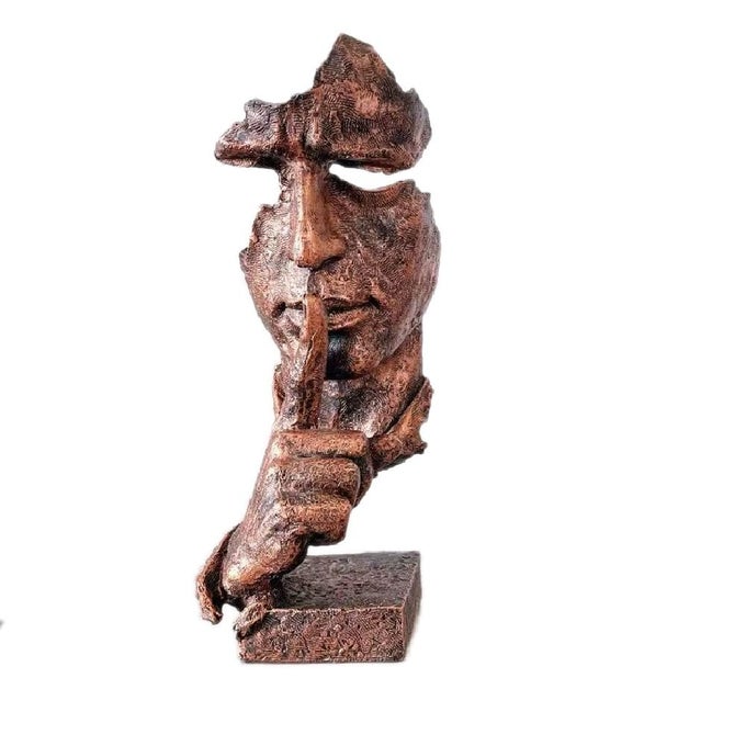 ABSTRACT THINKERS SCULPTURESCREATIVE THE THINKER STATUEKEEP SILENCESILENCE IS GOLD CHARATERS FIGURINESHOME OFFICE DECOR COPPER