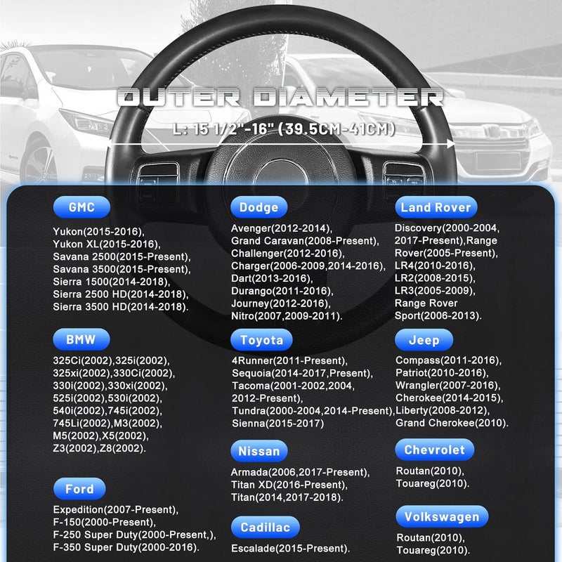 سيج دايركت غطاء عجلة قيادة من ، جلد صناعي أسود وأزرق لسيارات F-150 وTundra وRange Rover مقاس 15.5" - 16" - Image 5