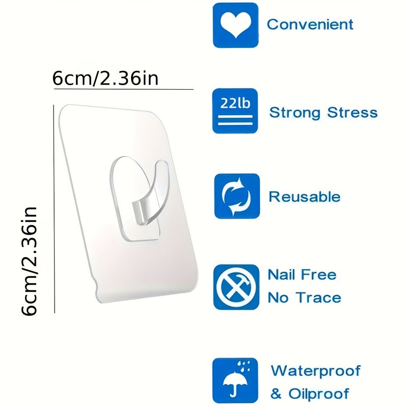 22pcs Fashion Clear Seamless Reusable Wall Hooks For Bathroom Kitchen Towel Hat Key Ceiling Hooks - Image 3