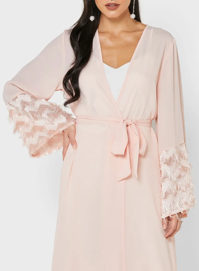 Khizana Tassel Layered Detail Abaya With Belt