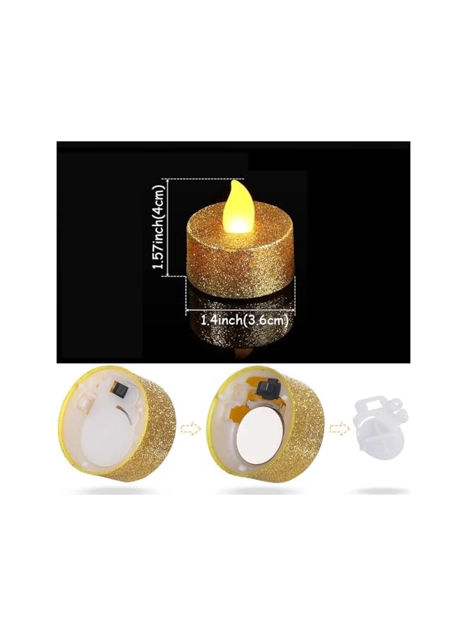 Green Tiger LED Tea Lights, 24 Packs Gold LED Candles Tealights, Flameless Candles, Battery Operated Votive Tea Lights, Fake Candles, Electric Glitter Tealight for Ramadan,Holiday,Wedding, Party Decor,Warm Yellow - Image 3