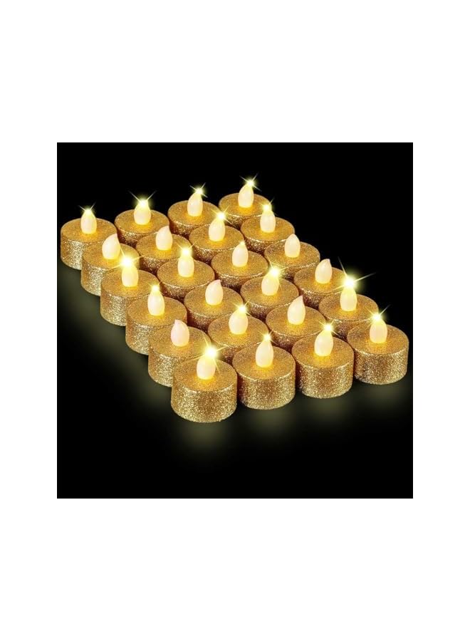 Green Tiger LED Tea Lights, 24 Packs Gold LED Candles Tealights, Flameless Candles, Battery Operated Votive Tea Lights, Fake Candles, Electric Glitter Tealight for Ramadan,Holiday,Wedding, Party Decor,Warm Yellow - Image 4