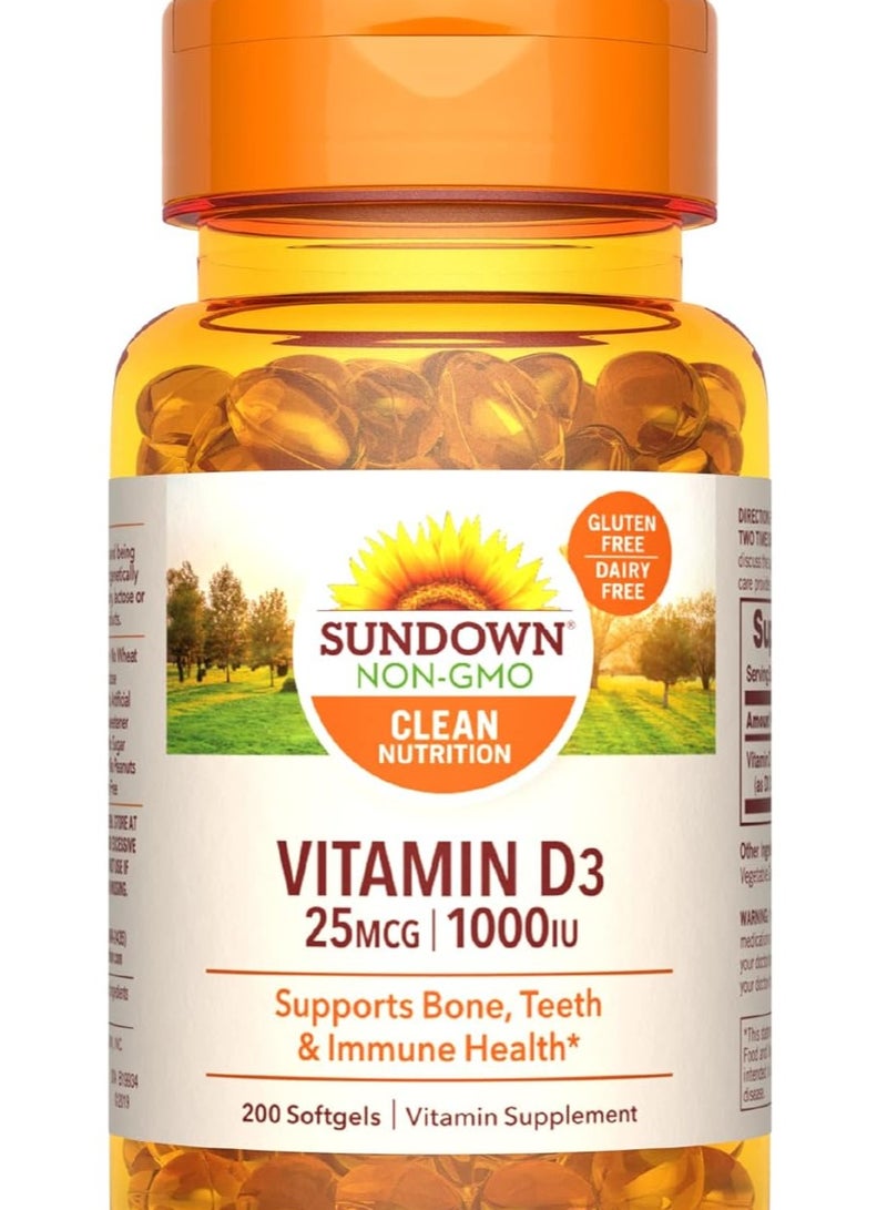 Sundown Vitamin D3 1000 IU, Supports Bone, Teeth, and Immune Health, 200 Softgels
