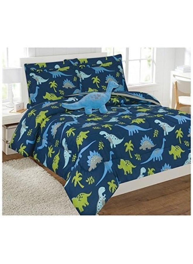 Elegant Home Elegant Home Multicolor Dark Blue Green Dinosaurs Design 8 Piece Comforter Bedding Set for Boys/Kids Bed in a Bag with Sheet Set & Decorative Toy Pillow # Dinosaurs Blue (Full Size) 