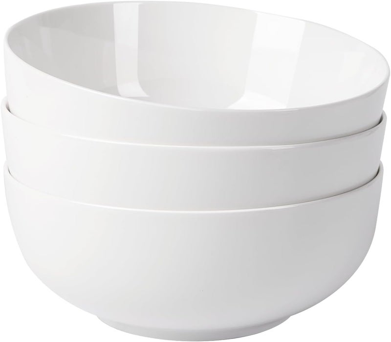 GAOMON 8 Porcelain Soup BowlSet of 3 Ceramic Soup Bowls Salad Bowl for Pasta and Fruit Stackable Round LargeWhite - Image 1
