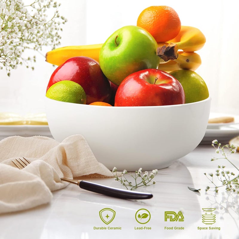 GAOMON 8 Porcelain Soup BowlSet of 3 Ceramic Soup Bowls Salad Bowl for Pasta and Fruit Stackable Round LargeWhite - Image 4