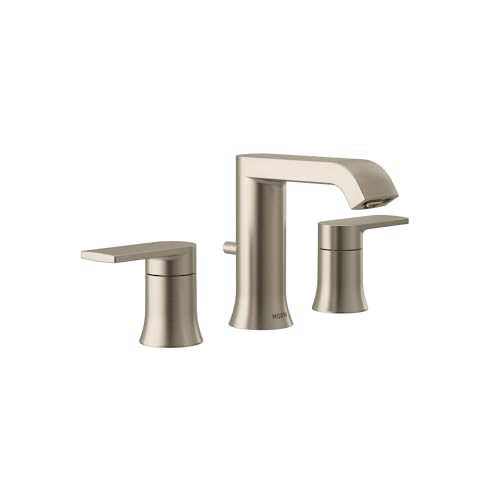 Moen Genta LX Brushed Nickel Two-Handle Three-Hole Widespread Modern Bathroom Sink Faucet with Drain Assembly, (Valve Required), T6708BN - Image 1