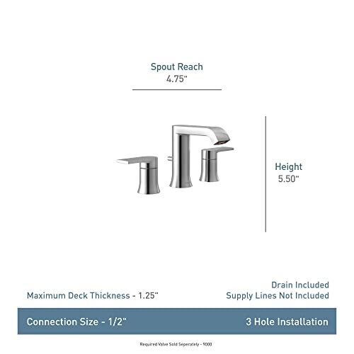 Moen Genta LX Brushed Nickel Two-Handle Three-Hole Widespread Modern Bathroom Sink Faucet with Drain Assembly, (Valve Required), T6708BN - Image 3