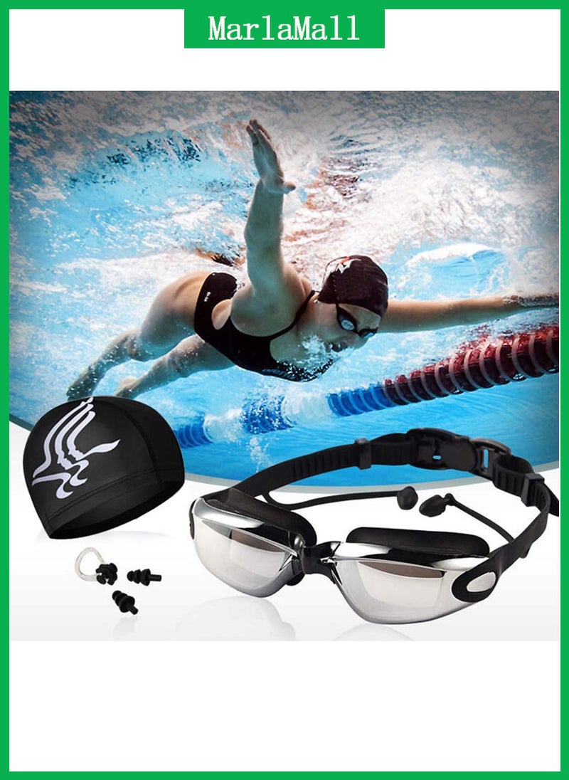 MarlaMall Swim Goggles Swim Cap Sets for Adult Men Women Girls Black - Image 2
