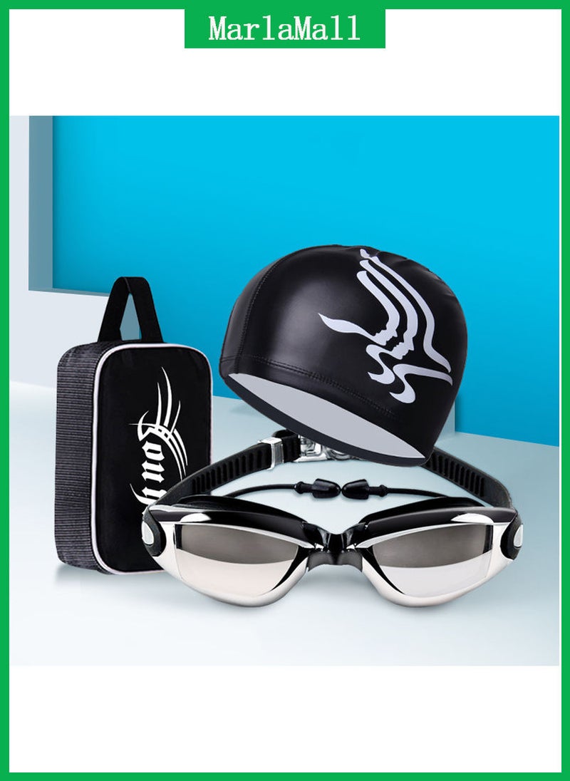 MarlaMall Swim Goggles Swim Cap Sets for Adult Men Women Girls Black - Image 1