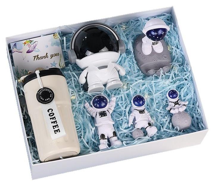 KINGMAZI Astronaut Gift Box Set - 3 Desktop Decor + Bluetooth Speaker & 316 Stainless Steel Smart Thermos | Unique Office/Birthday Gifts for Men - Image 1