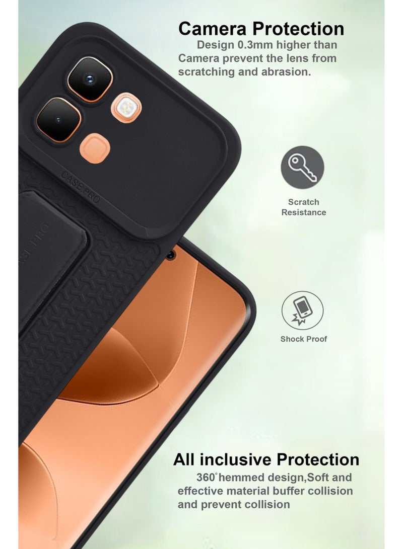 Infinix Note Edge - Black Semi Soft Self Designed Magnetic Back Stand Case  With Foldable Kickstand & Finger Strap - Image 2
