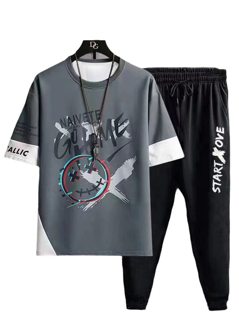Generic - Men's sports trousers two-piece summer casual suit men's thin trendy short-sleeved t-shirt trousers suit - Image 1