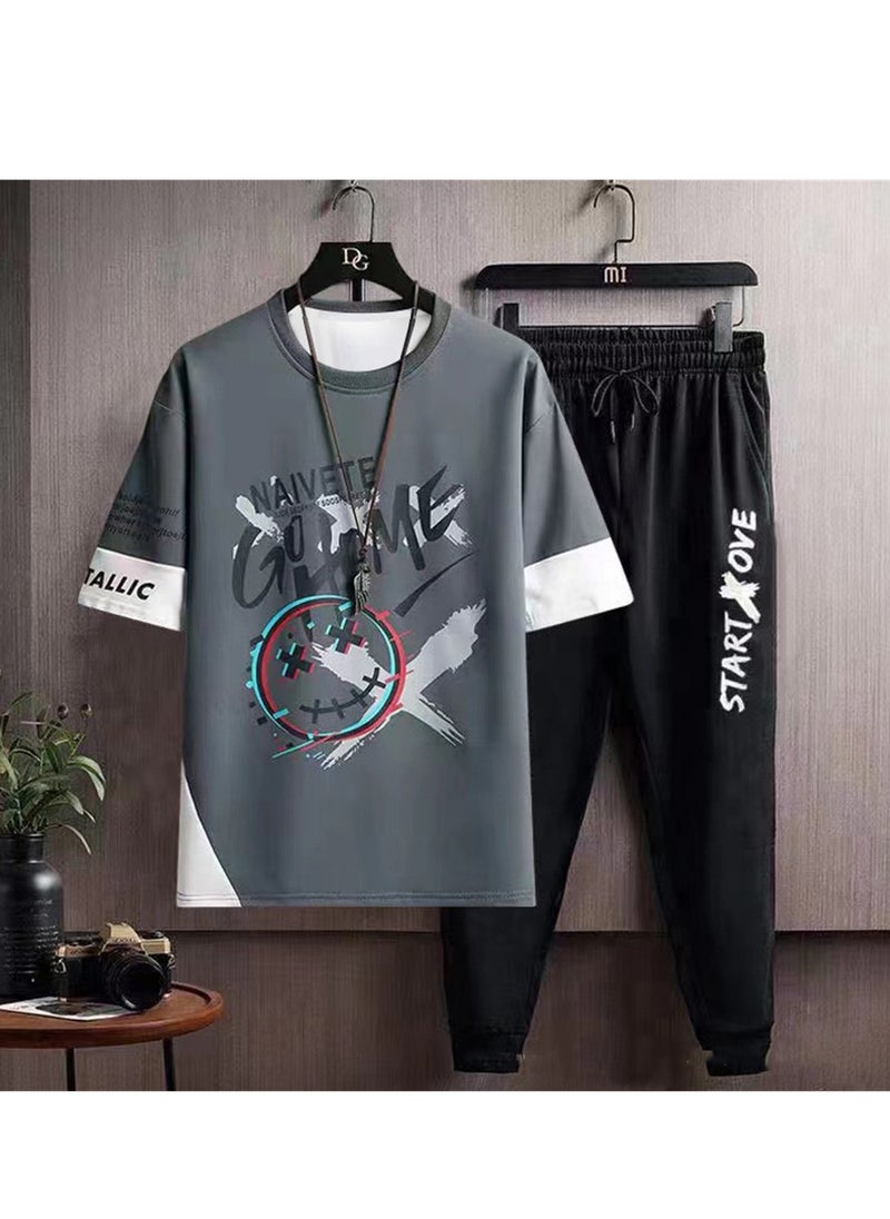 Generic - Men's sports trousers two-piece summer casual suit men's thin trendy short-sleeved t-shirt trousers suit - Image 1