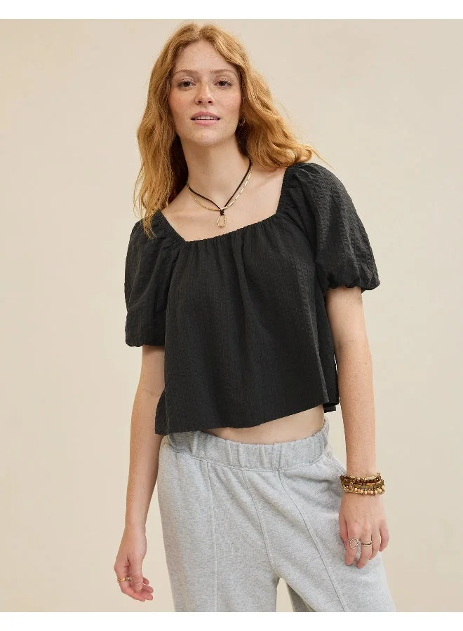 Aerie Seersucker Puff Sleeve Top