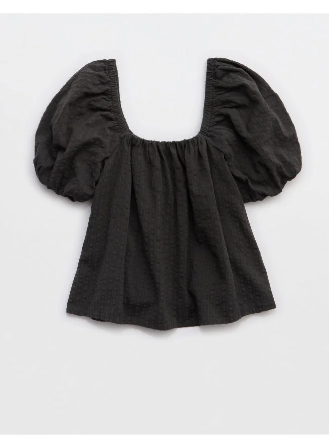 Aerie Aerie Seersucker Puff Sleeve Top