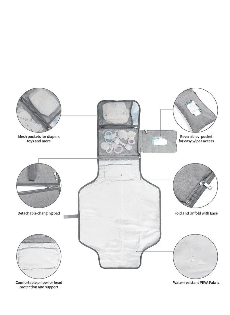 Baby Changing Pad Multifunctional Newborn Bag with Wipes Pocket Waterproof Portable Travel Infant Changing Diaper Mat Compact Diaper Changing Mat Kit for Mom Dad Baby Shower Gifts  - Image 3