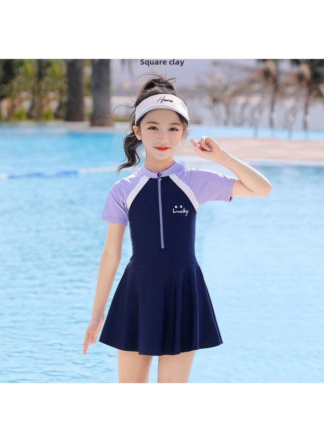 Generic Children's Swimwear Girls' Sports Girls' Split Skirt Swimwear For Primary School Students-Color:1833 Rose Red [swimsuit + Swimming Cap]-Size:Recommended 145-150cm 32.5-37.5kg  - Image 3
