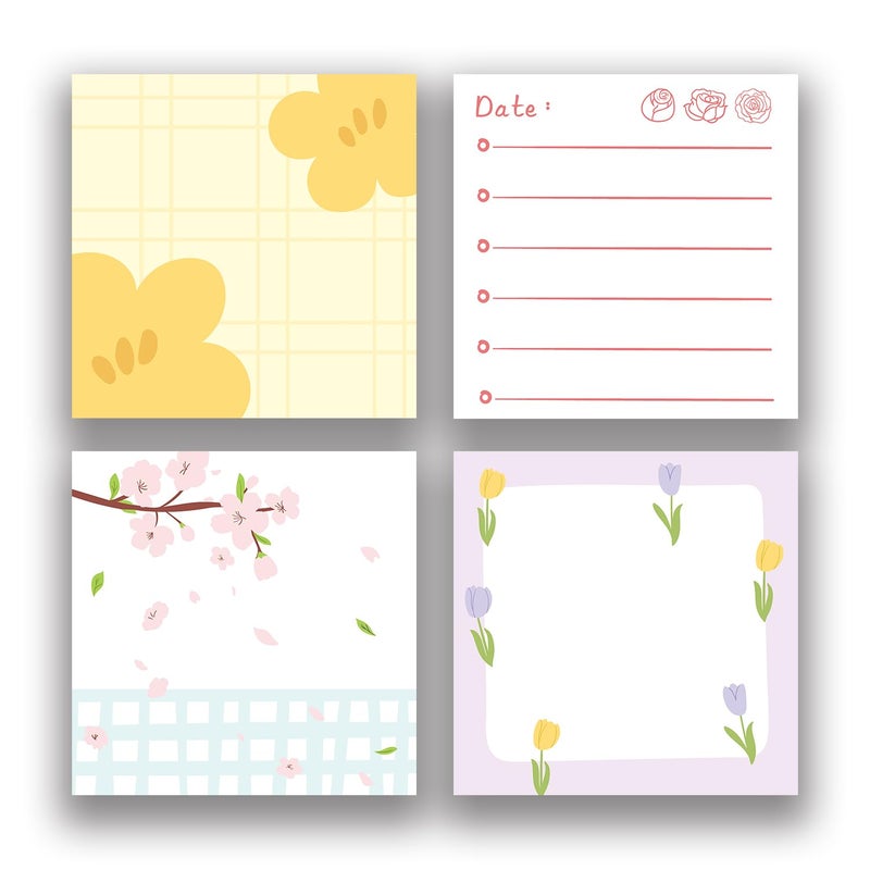 RAINBAM Cute 4 Pack/200 Sheets 3x3 inch Sticky Notes Set, Adorable Cartoon Memo Pads with High-Adhesive, Reusable Tearable Post it Notes for Journal Planners Office School Home, Bulk Stationery Gift - Image 1