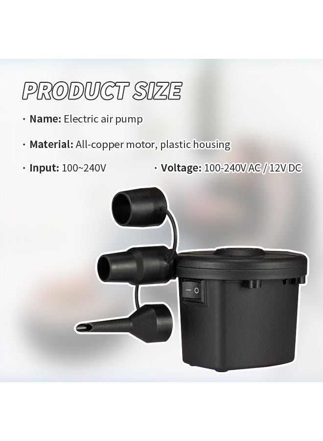 Outdoor Portable Air Pump, Mini Electric Pump, Inflatable And Exhaust All-In-One Machine, 3 Replacement Ports Design, Suitable For Camping Mattresses/Pool Toys/Lazy Sofas