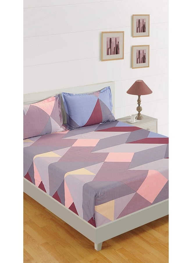 Swayam 200 TC Geometric Print Cotton Extra Large Bed Sheet with 2 Pillow Cover - Grey, Maroon (14032) - Image 1