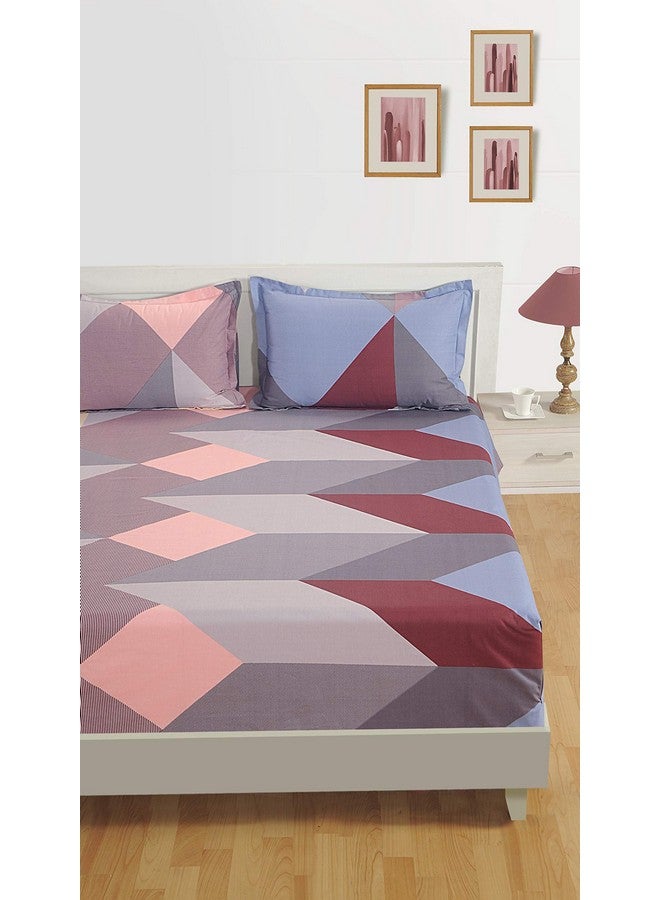 Swayam 200 TC Geometric Print Cotton Extra Large Bed Sheet with 2 Pillow Cover - Grey, Maroon (14032) - Image 2