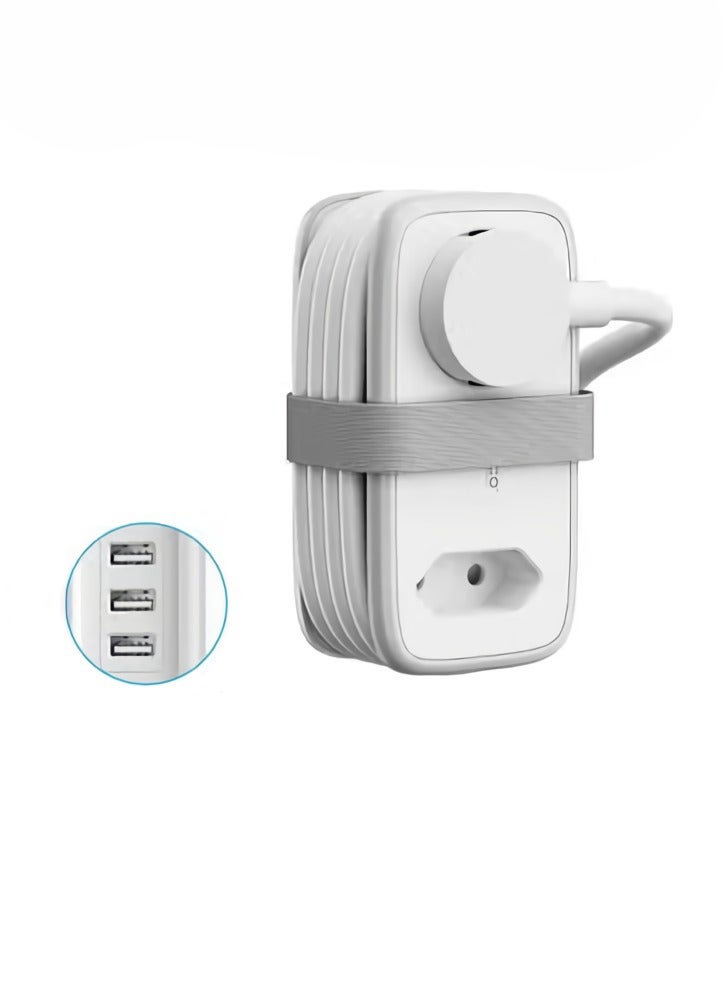 أوريكو شريط طاقة، مقبس ذكي 5 في 1 للشحن، شريط طاقة USB صغير للسفر، سلك تمديد قابل للتعبئة مع ثلاثة منافذ USB للسفر في المكتب المنزلي، (قطعة واحدة، أبيض، 3 منافذ USB)