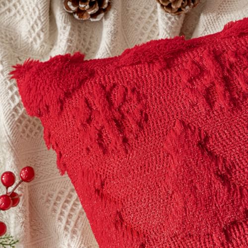 MIULEE Christmas Throw Pillow Covers 18x18 Set of 2 Christmas Decorations Red Soft Plush Faux Fur Wool Xmas Tree Snowflakes Pillowcases Holiday Festivals Winter Home Decor Sofa Couch Bed Porch - Image 3