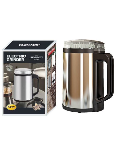 8-Blade Multi-Purpose Electric Coffee Grinder​​ Stainless Steel Food-Grade Grinding Tool | ​​300ml Grinding Chamber​​ | ​​Ergonomic Handle​​ & Safety Lid | ​​Black/Silver​