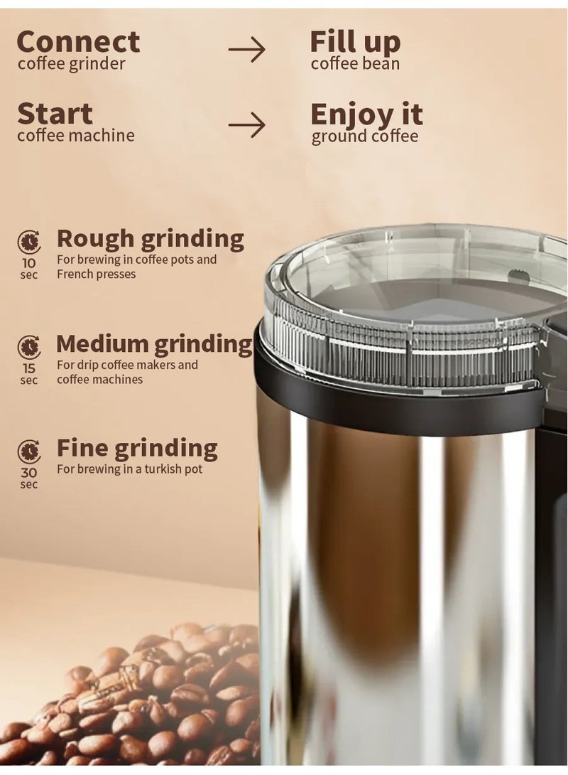 MileMelo 8-Blade Multi-Purpose Electric Coffee Grinder​​ Stainless Steel Food-Grade Grinding Tool | ​​300ml Grinding Chamber​​ | ​​Ergonomic Handle​​ & Safety Lid | ​​Black/Silver​  - Image 4