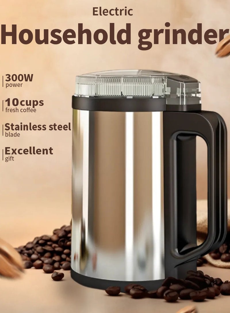 MileMelo 8-Blade Multi-Purpose Electric Coffee Grinder​​ Stainless Steel Food-Grade Grinding Tool | ​​300ml Grinding Chamber​​ | ​​Ergonomic Handle​​ & Safety Lid | ​​Black/Silver​  - Image 2