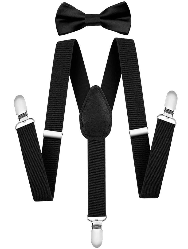 Mealah Classic Kids-Adjustable-Suspenders-Bowtie Set - Black Suspenders & Bow Tie Set for Boys & Girls(2-10 year) - Image 1