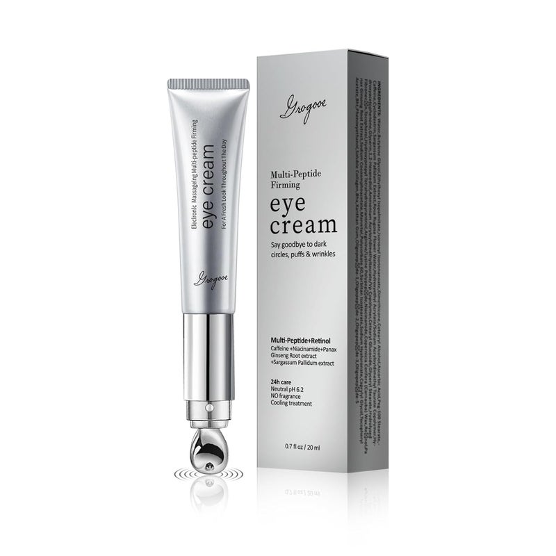 Crogooe Under Eye Cream With MultiPeptide Firming Retinol Caffeine Niacinamide for Dark Circles Puffiness Puffy Bags Wrinkles Fine Lines Under Eyes Electric Wrinkle Eraser Massaging Eye Serum 20ML - Image 1