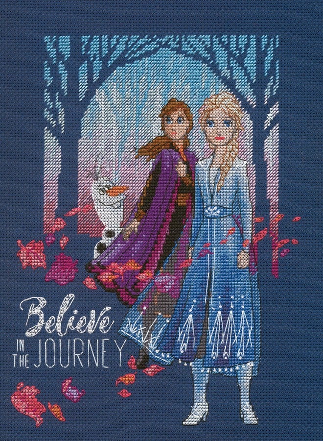 Dimensions 70-35389 Disney's Frozen II Believe in The Journey Counted Cross Stitch Kit, 14 Navy Aida, 8'' x 10' - Image 1