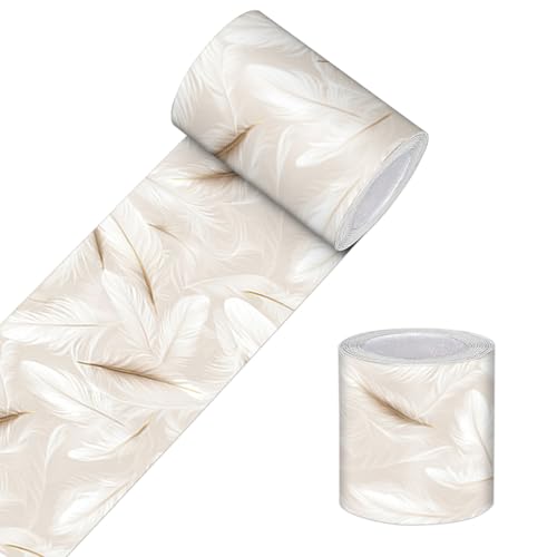 HOMETITUTE Wallpaper Border Peel and Stick Feather Texture Decorative Wall Trim Self Adhesive Border for Walls Mirror Frame Accent Strip for Bedroom Bathroom Kitchen Living Room 4x196 Inch - Image 1