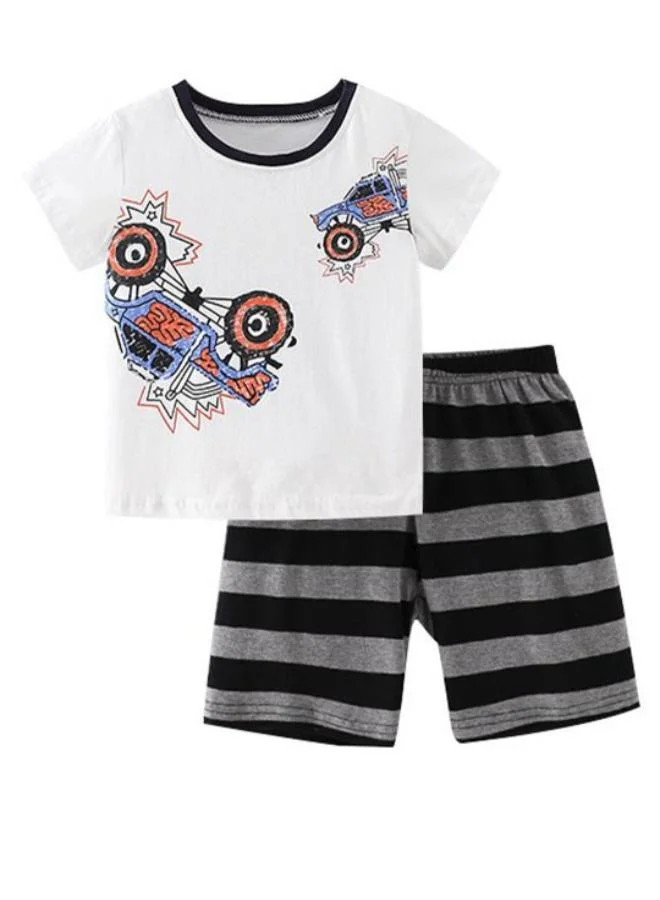 YUNIQEE White Crew Neck Short Sleeve Printed Tshirt & Shorts