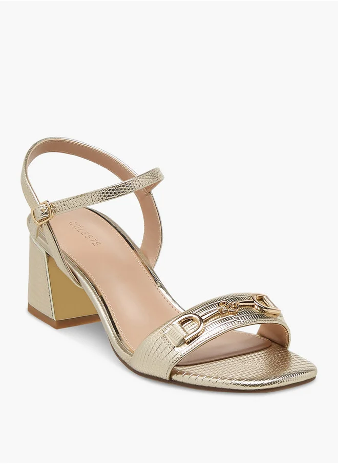 Celeste Women's Metal Accent Sandals with Buckle Closure and Block Heels