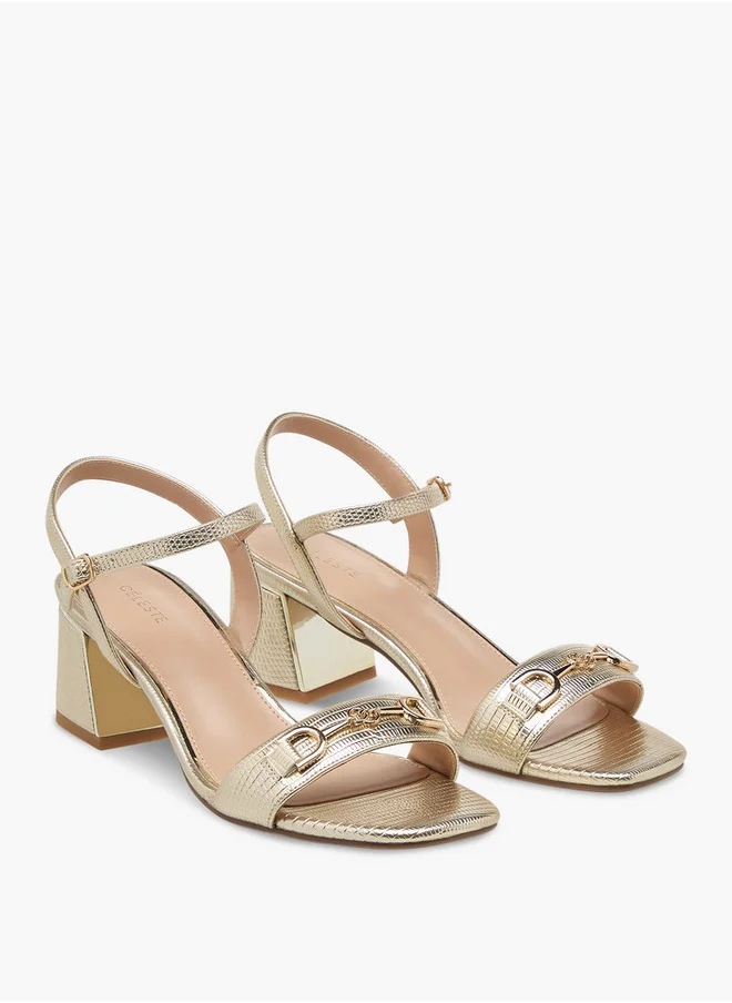 Celeste Women's Metal Accent Sandals with Buckle Closure and Block Heels
