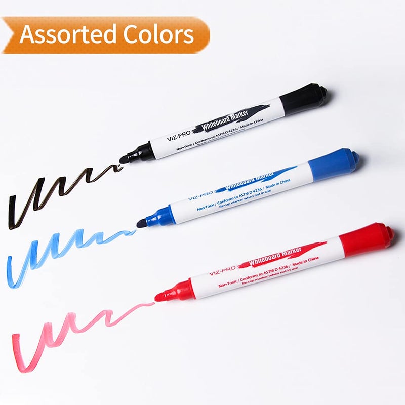 VIZ-PRO Dry Erase Markers, Fine Bullet Tip, 3 Assorted Colors, 12-Count Low-Odor Whiteboard Pens - Image 4