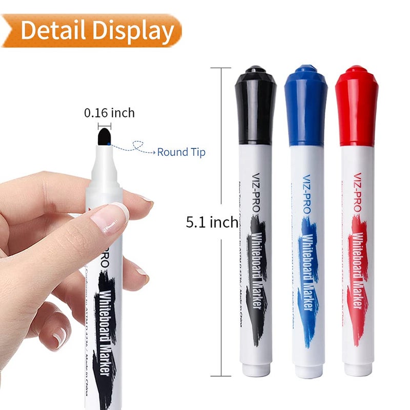 VIZ-PRO Dry Erase Markers, Fine Bullet Tip, 3 Assorted Colors, 12-Count Low-Odor Whiteboard Pens - Image 3