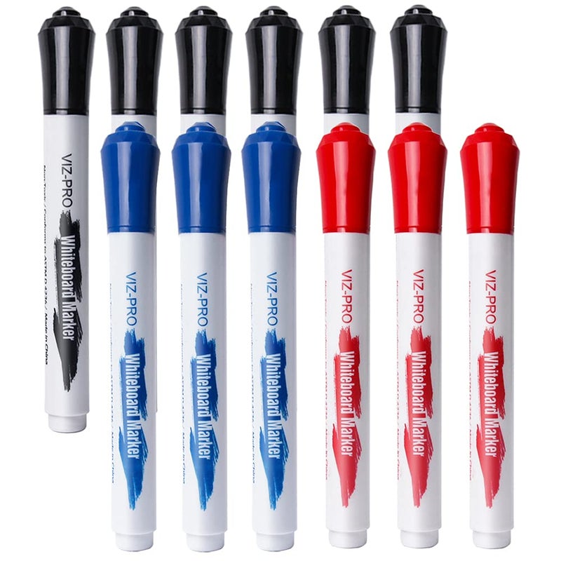 VIZ-PRO Dry Erase Markers, Fine Bullet Tip, 3 Assorted Colors, 12-Count Low-Odor Whiteboard Pens - Image 1