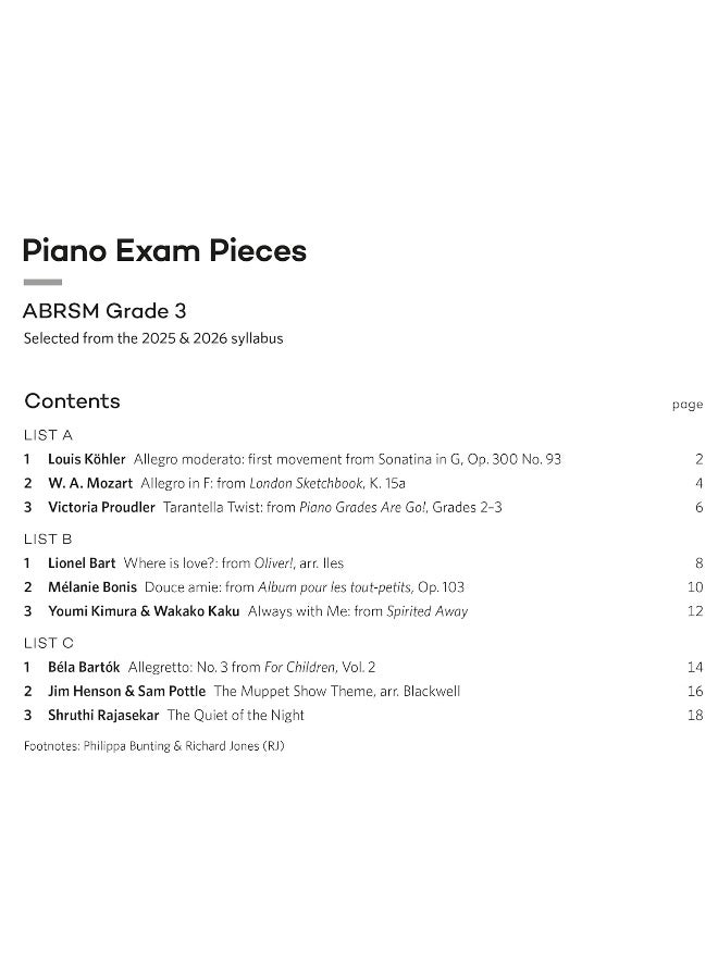 Piano Exam Pieces 2025 & 2026, ABRSM Grade 3: Selected from the 2025 & 2026 syllabus