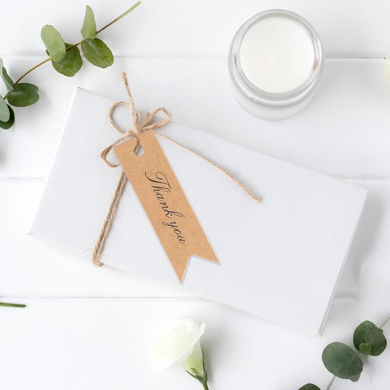 g2plus Mini Thank You Tags, 100PCS Small Gift Tags with String, Paper Hang Tag, Kraft Paper Gift Tag with Jute Twine for Arts and Crafts, Wedding, Christmas, Thanksgiving (Brown) - Image 4