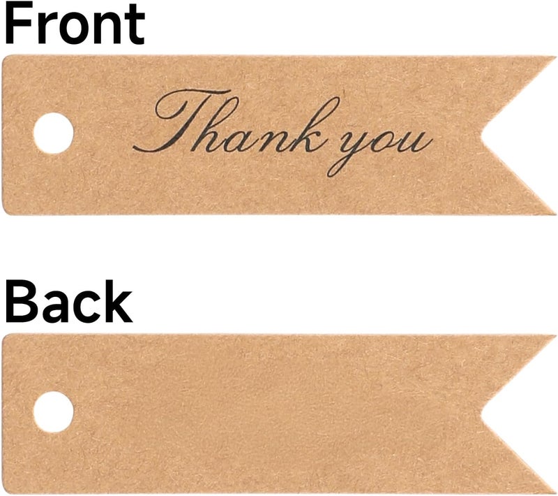 g2plus Mini Thank You Tags, 100PCS Small Gift Tags with String, Paper Hang Tag, Kraft Paper Gift Tag with Jute Twine for Arts and Crafts, Wedding, Christmas, Thanksgiving (Brown) - Image 3