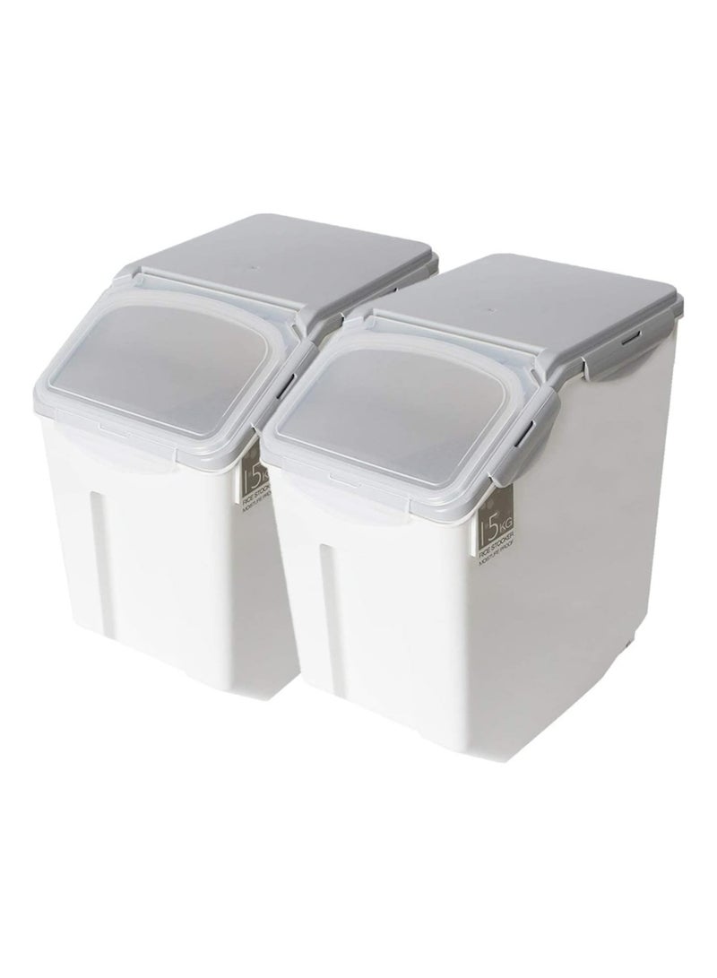 بلومنغ تايم حاويات تخزين الأرز، قطعتان من حاويات تخزين الطعام مع غطاء - بلاستيك خالٍ من مادة BPA، كبير (15 كجم) - Image 3
